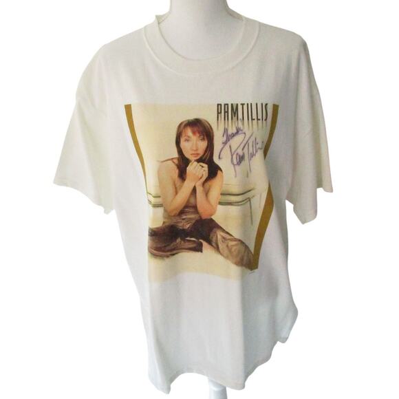 Pam Tillis White Autographed Thunder & Roses Concert T-Shirt 2001 Size XL - Picture 1 of 9